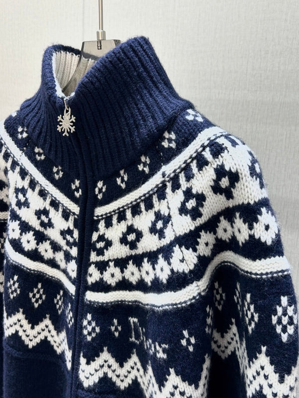 CD 26FW Fair Isle Jacquard Zip-Up Knit Vest High Neck Wool 446671