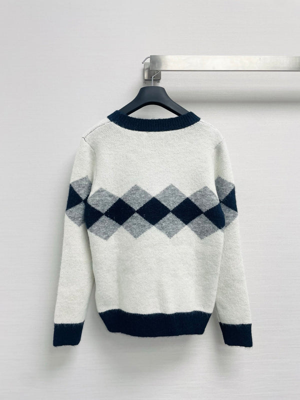 CD 26FW Crewneck Sweater Diamond Check Color-Block Letter Jacquard Wool 446710