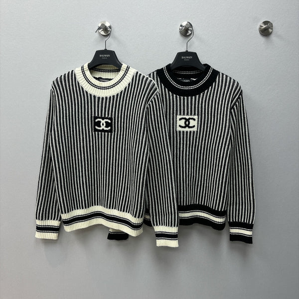 CC 26FW Ski Collection Striped Crewneck Sweater Double-C Logo Wool 446624