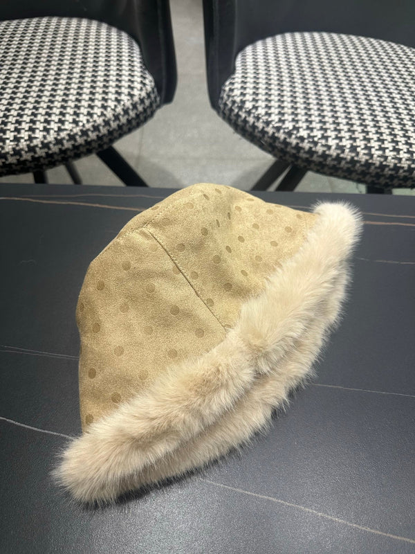 GG 26FW Polka Dot Bucket Hat Leather Faux Fur Trim 551881
