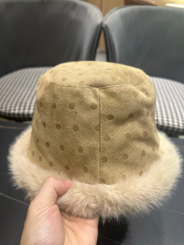 GG 26FW Polka Dot Bucket Hat Leather Faux Fur Trim 551881