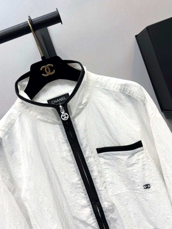 CC Stand-Collar Windbreaker Jacket Double-C Logo Black White Polyamide 447733