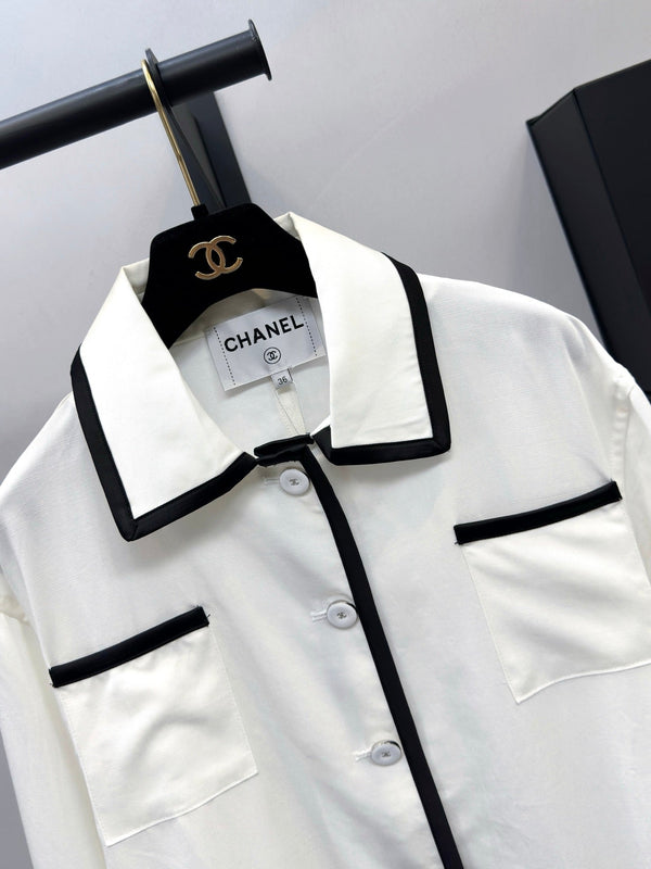 CC 26FW Contrast-Trim Collared Utility Jacket Four Patch Pockets Black White Silk 447725
