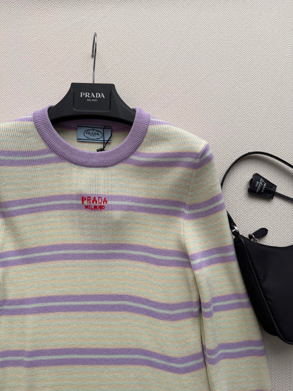 Prad 26FW Striped Crewneck Knit Sweater Logo Print Cashmere 447260