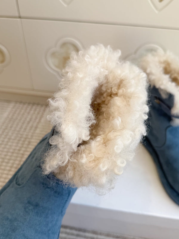 LW 26FW Curly Shearling Cuff Snow Boots Suede 193310