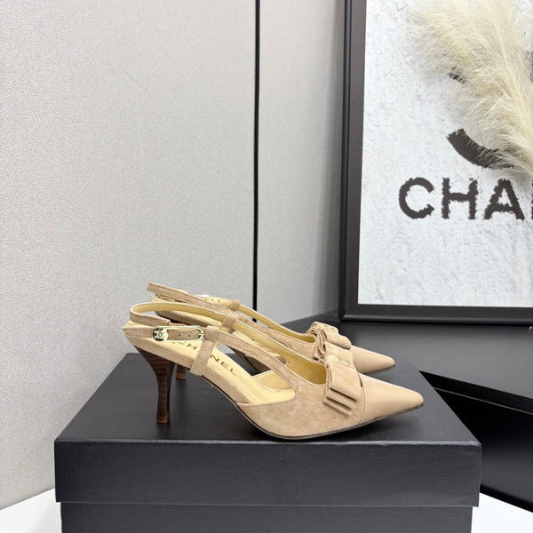 CC 26FW Slingback Pumps Bow Detail Suede Leather 193791