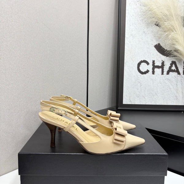CC 26FW Slingback Pumps Bow Detail Leather 193789