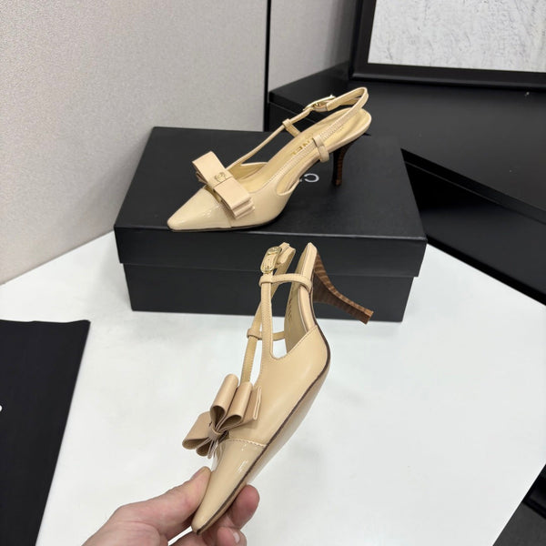 CC 26FW Slingback Pumps Bow Detail Leather 193789