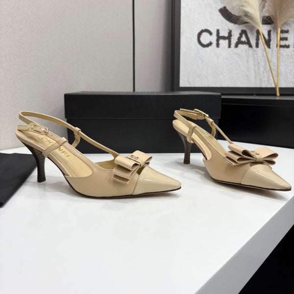 CC 26FW Slingback Pumps Bow Detail Leather 193789
