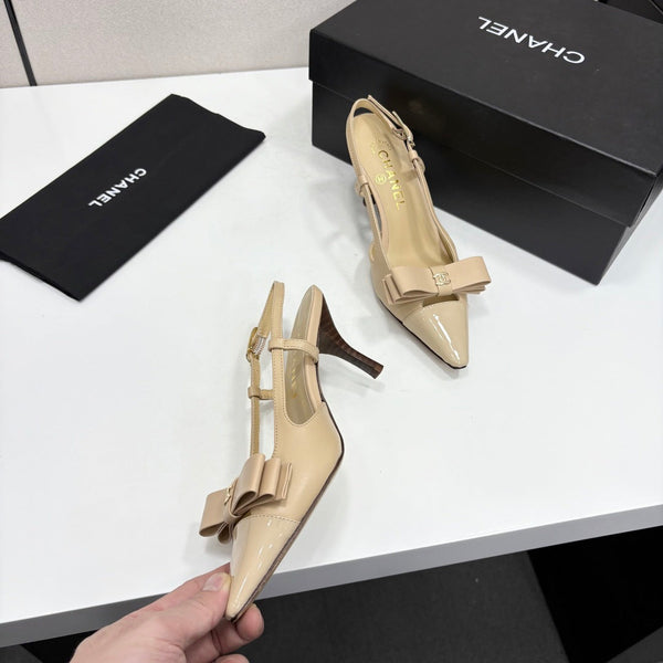 CC 26FW Slingback Pumps Bow Detail Leather 193789