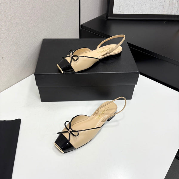 CC 26FW Slingback Flat Shoes Bow Detail Suede Patent Leather 193763