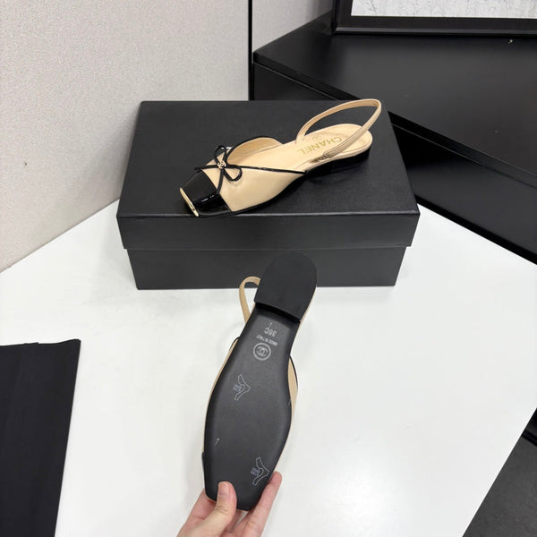 CC 26FW Slingback Flat Shoes Bow Detail Suede Patent Leather 193763