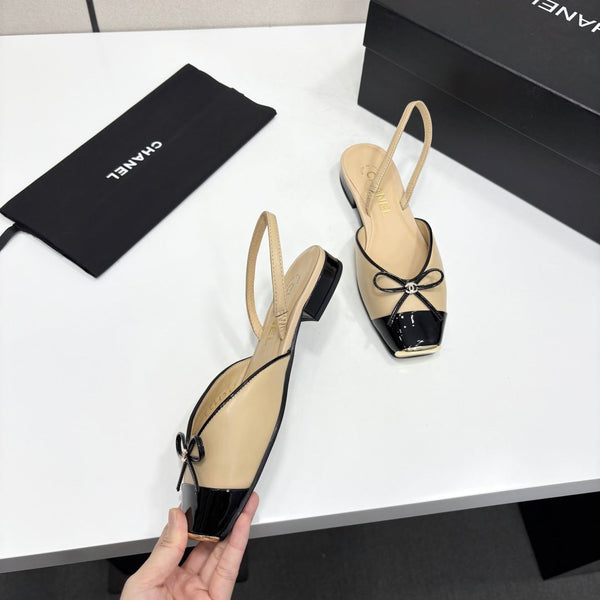 CC 26FW Slingback Flat Shoes Bow Detail Suede Patent Leather 193763
