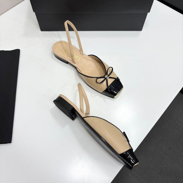 CC 26FW Slingback Flat Shoes Bow Detail Suede Patent Leather 193763