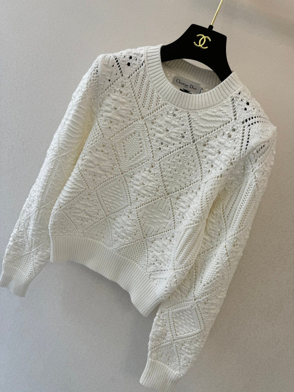 CD 26FW Crewneck Pullover Sweater White Cotton 448177