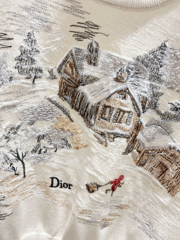 CD 26FW Sweater Snowy Landscape Embroidered Cream Knit Wool 448173