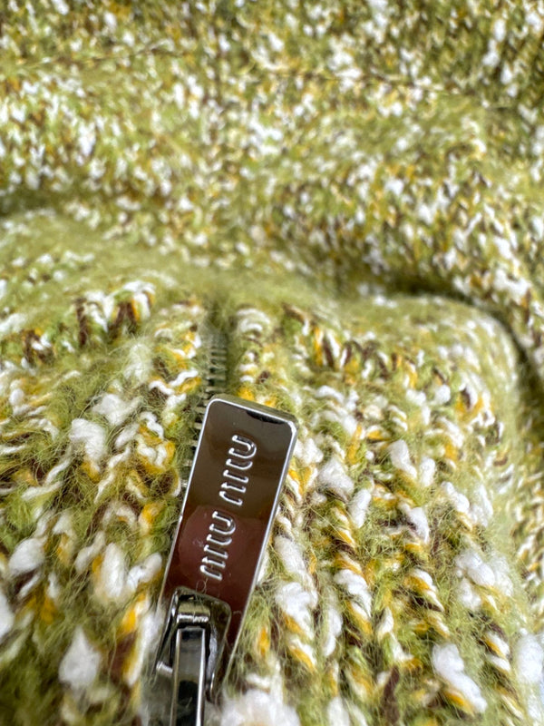Miu 26S Hooded Double-Zip Cardigan Green Wool 448152