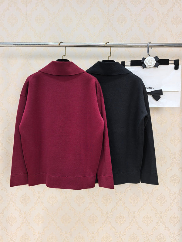 CC 26S Polo Collar Long-Sleeve Pullover Silk 448118