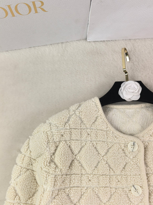 CD 26S Cannage Quilted Jacket Round Neck Button Front Sheep Wool 448114