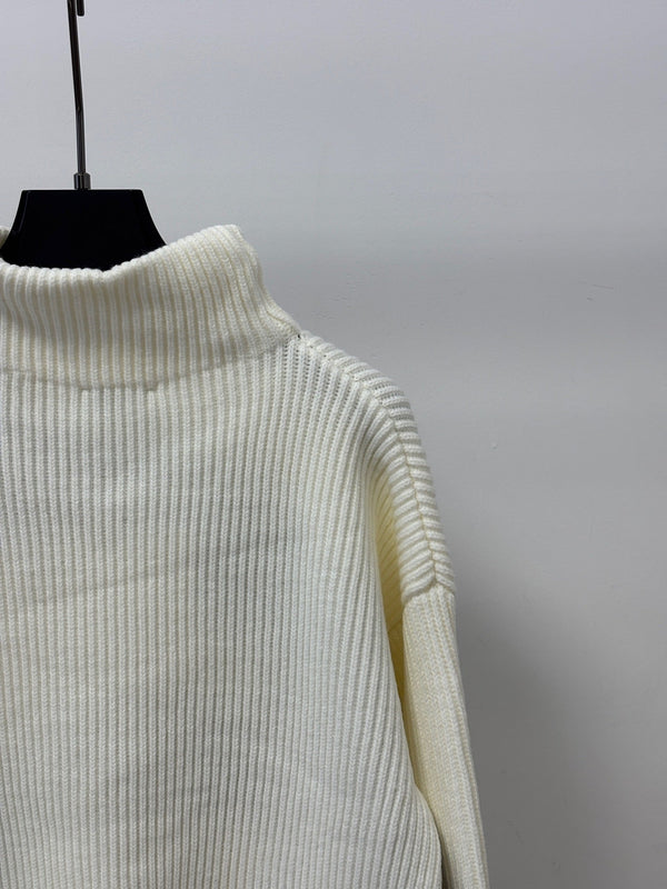 CC 26S Turtleneck Knit Top Double-C Logo Embroidery White Wool 448091