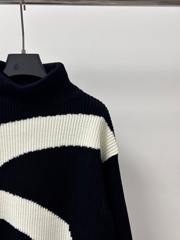 CC 26S Turtleneck Knit Top Double-C Logo Embroidery Black Wool Blend 448092