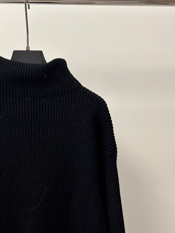 CC 26S Turtleneck Knit Top Double-C Logo Embroidery Black Wool Blend 448092