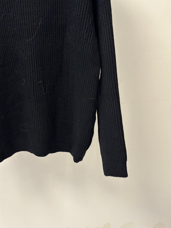 CC 26S Turtleneck Knit Top Double-C Logo Embroidery Black Wool Blend 448092