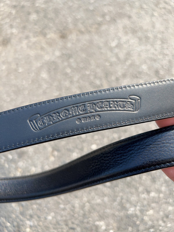 CH Roller Buckle Belt 3.0cm Black Oil-Waxed Cowhide Leathers 203185