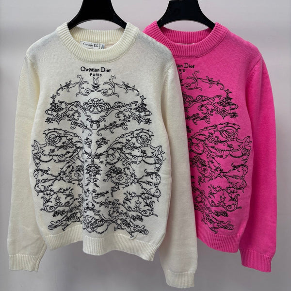 CD 26FW Round Neck Knit Top Color-Block Floral Jacquard Letter Logo Embroidery Wool 448063