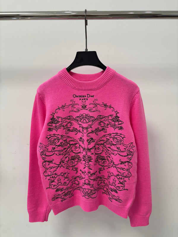 CD 26FW Round Neck Knit Top Color-Block Floral Jacquard Letter Logo Embroidery Wool 448063