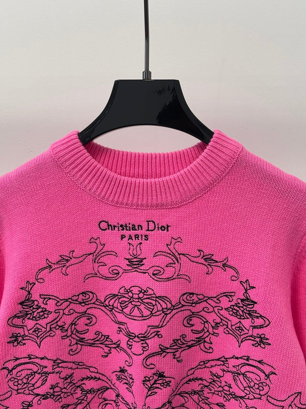 CD 26FW Round Neck Knit Top Color-Block Floral Jacquard Letter Logo Embroidery Wool 448063