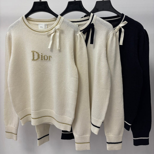 CD 26FW Round Neck Knit Top Color-Block Bow Tie Letter Jacquard Wool 448057