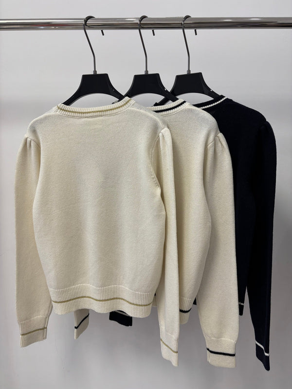 CD 26FW Round Neck Knit Top Color-Block Bow Tie Letter Jacquard Wool 448057