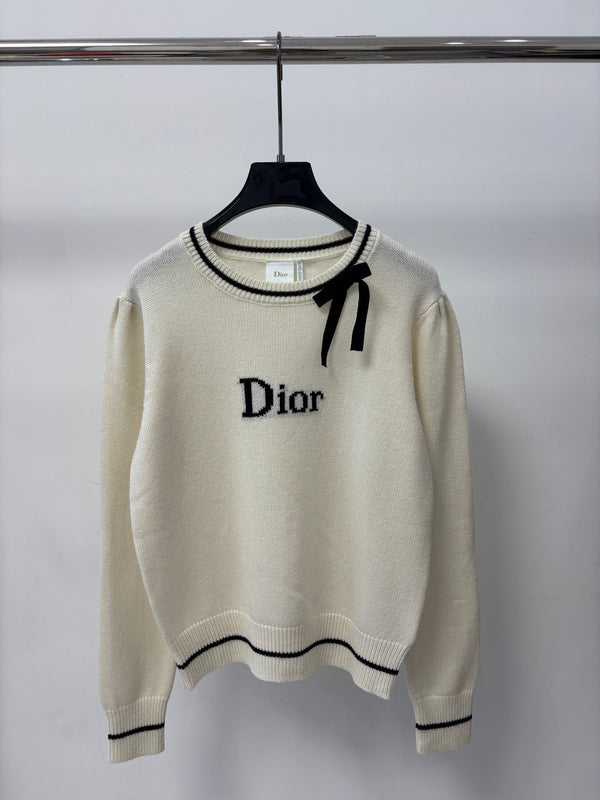 CD 26FW Round Neck Knit Top Color-Block Bow Tie Letter Jacquard Wool 448057
