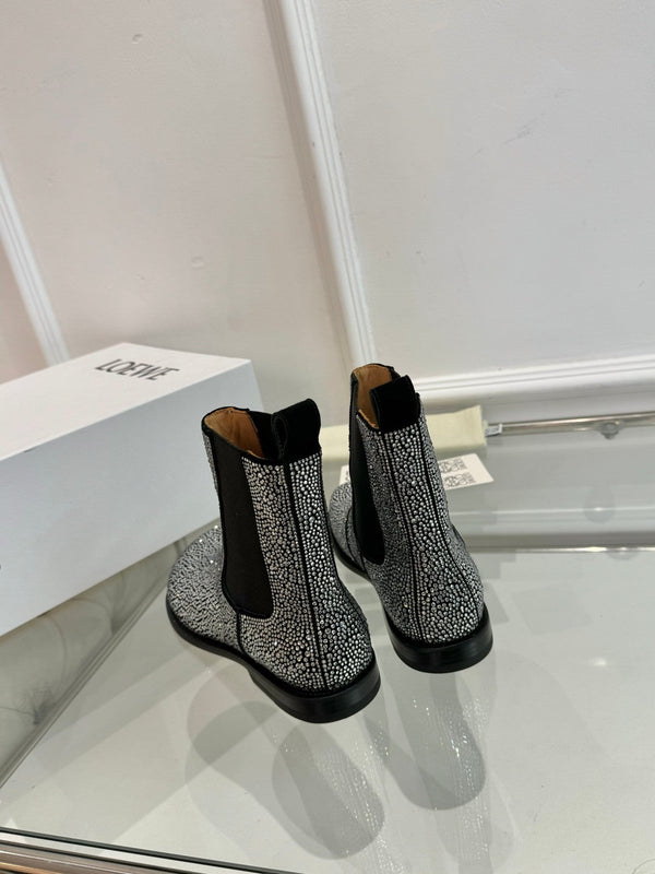 LW 26FW Campo Chelsea Boots Crystal Embellishments Suede Leather 122753