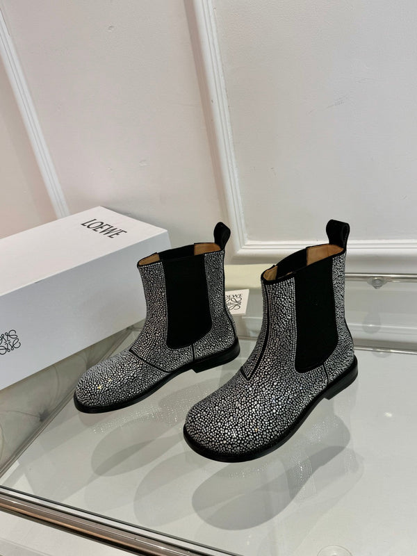 LW 26FW Campo Chelsea Boots Crystal Embellishments Suede Leather 122753