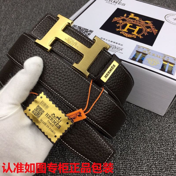 HM Ceinture Originale 38mm Cuir de vachette noir Boucle dorée 620253