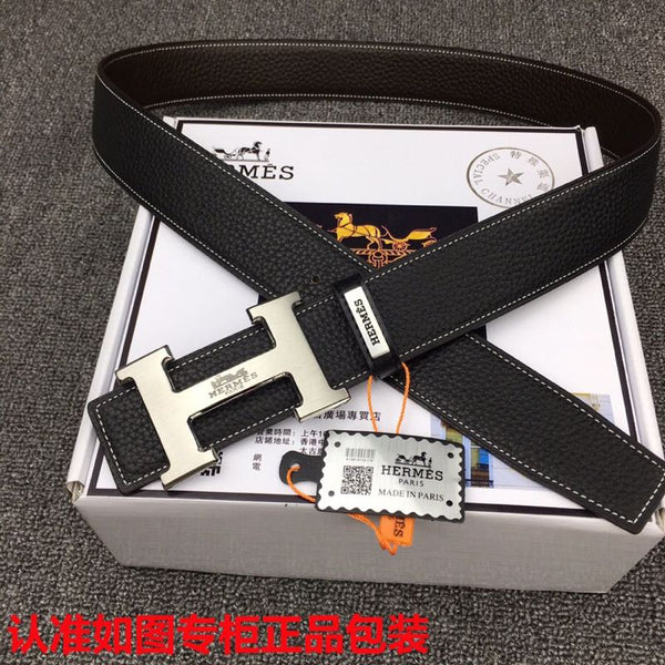 HM Ceinture Originale 38mm Cuir de Vachette Noir Boucle Argentée 620254