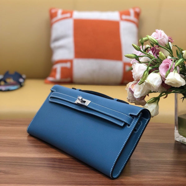 HM Kelly Cut 31cm Blue Swift Leather Shw