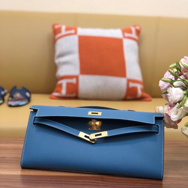 HM Kelly Cut 31cm Blue Swift Leather Ghw