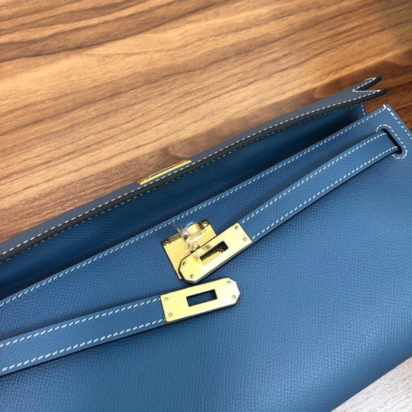 HM Kelly Cut 31cm Blue Swift Leather Ghw
