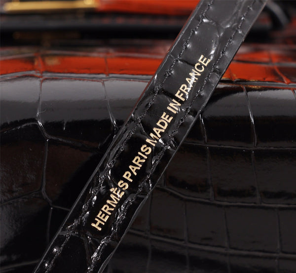 HM KELLY MINI 19.5 NERO IN PELLE DI VITELLO STAMPATA COCCODRILLO