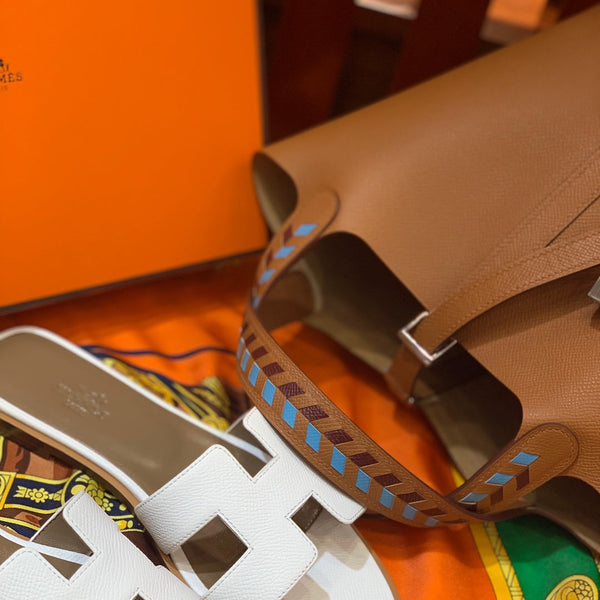 HM PICOTIN LOCK 18 COPPER EPSOM LEATHER WITH BRAID STRAP