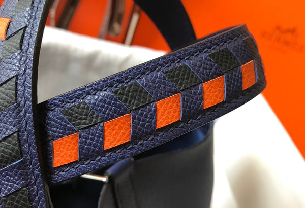 HM PICOTIN LOCK 18 NAVY EPSOM WITH BRAID STRAP