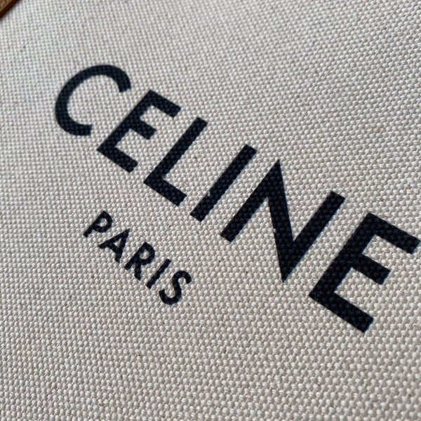 small vertical cabas 28cm beige canvas tan calfskin