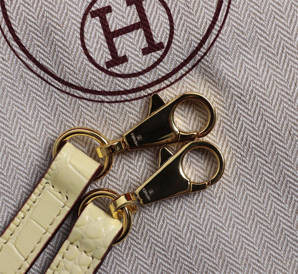 HM KELLY MINI 19 PASTEL YELLOW CROCODILE EMBOSSED COWHIDE GOLD HARDWARE