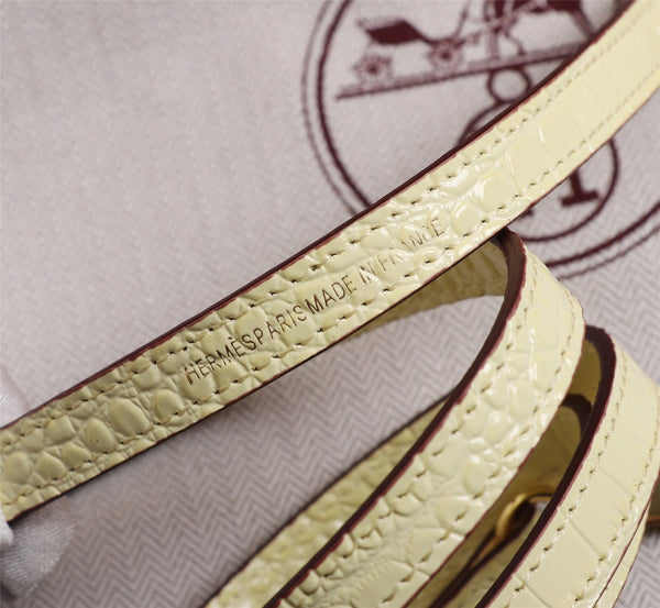 HM KELLY MINI 19 PASTEL YELLOW CROCODILE EMBOSSED COWHIDE GOLD HARDWARE