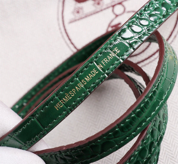 HM KELLY MINI 22 CASTLETON GREEN CROCODILE EMBOSSED CALFSKIN GOLD HARDWARE