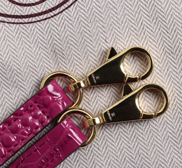 HM KELLY MINI 19 BARBIE PINK CROCODILE EMBOSSED CALFSKIN GOLD HARDWARE