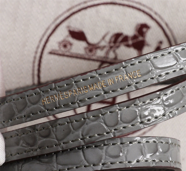 HM KELLY MINI 19 FOSSIL CROCODILE EMBOSSED CALFSKIN GOLD HARDWARE